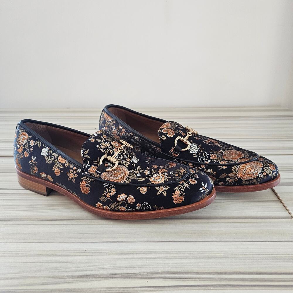 Taft The Russell Men's Black Floral Slip on Loafers Size 39